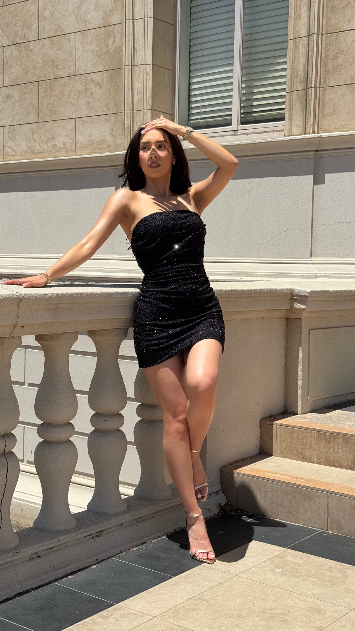 Elegancia Beaded Mini Dress - BLACK